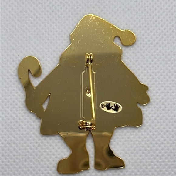 Christmas Brooch Lapel Pin Santa Claus Hand Painted Gold Tone - Picture 4 of 6